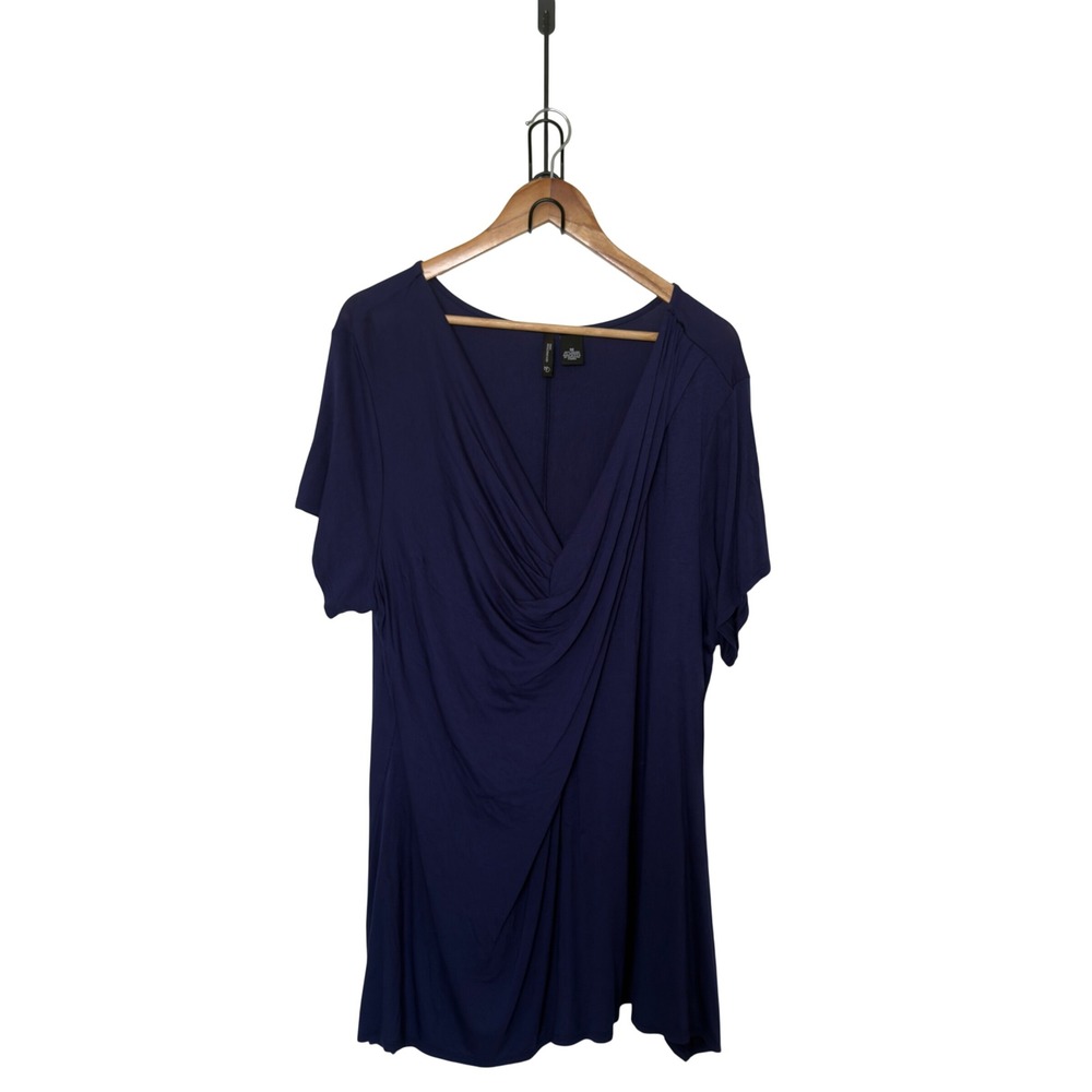 New Directions Navy Blue 3X Draped V neck Tunic Top Jersey Knit Whimsical Goth